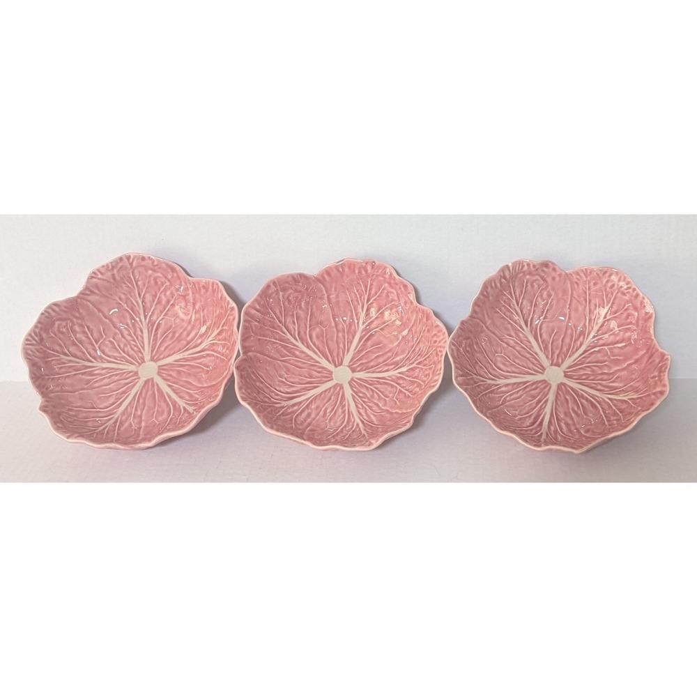 Bordallo Pinheiro of Portugal Hand-Made Earthenware Pink Cabbage Bowls 7" (3) - Picture 2 of 9